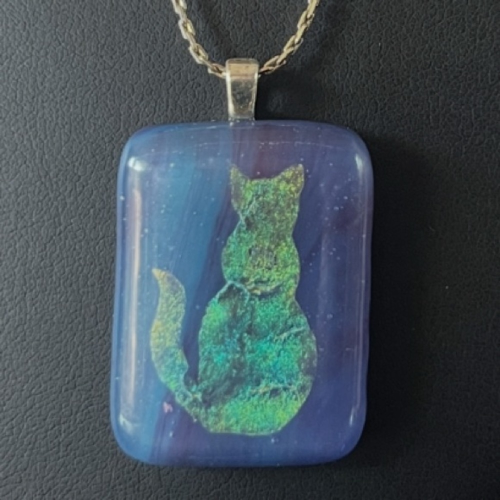 Fused Glass Cat Pendant Necklace